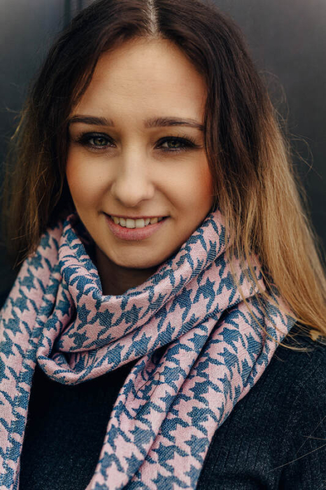 Esarfa Pepitka Grey & Pink I angora, lana alpaca, matase, bumbac [4]