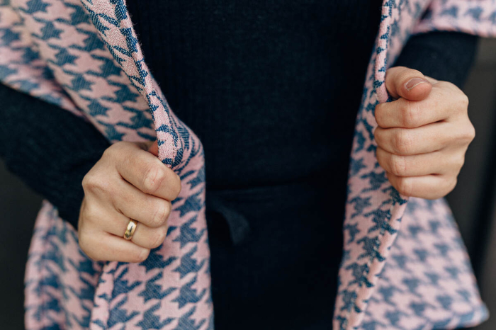 Esarfa Pepitka Grey & Pink I angora, lana alpaca, matase, bumbac [14]