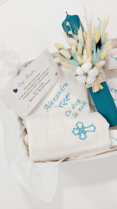 Lumanare botez -  Delicate Turquoise - ceara naturala [6]