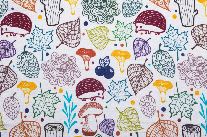 Pled muselina bambus 120x120 cm - UNDER THE LEAVES - HEDGEHOG- LennyLamb [6]