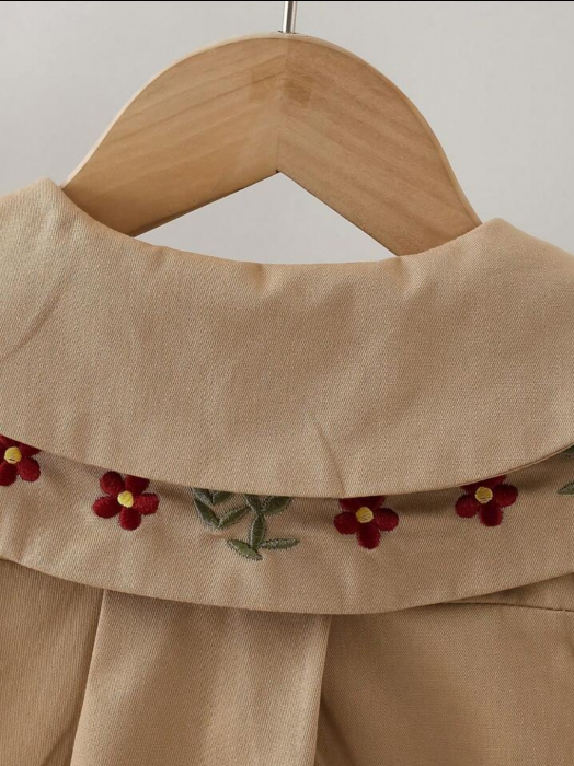 Paltonas brodat pentru fetite- Bumbac- Camel Flowers [3]