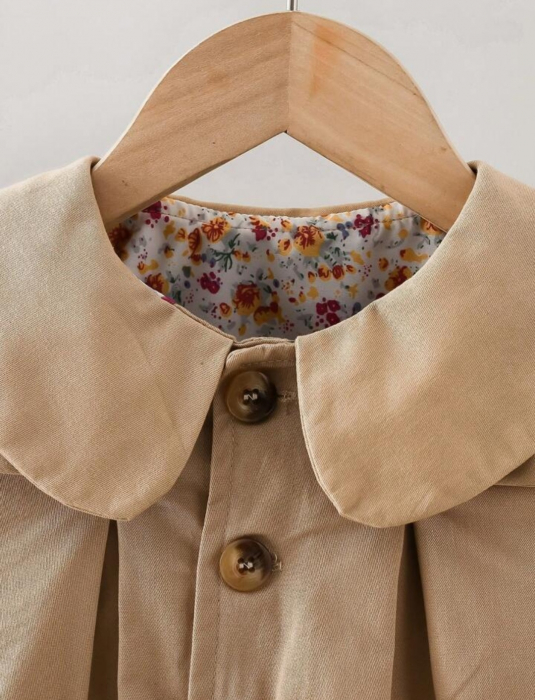 Paltonas brodat pentru fetite- Bumbac- Camel Flowers [2]