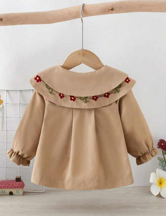 Paltonas brodat pentru fetite- Bumbac- Camel Flowers [4]