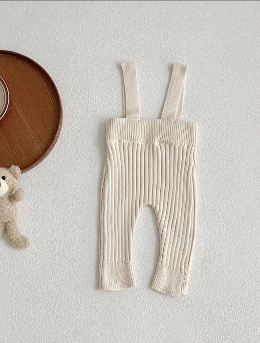 Pantaloni tricotati bebe cu bretele - Alb [2]