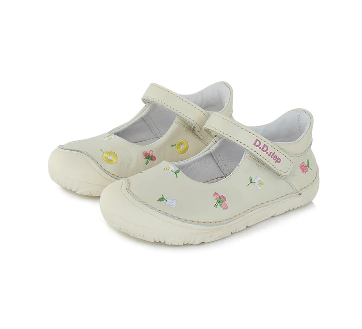 Pantofi balerini piele fete, Crem cu floricele - D.D.Step [6]