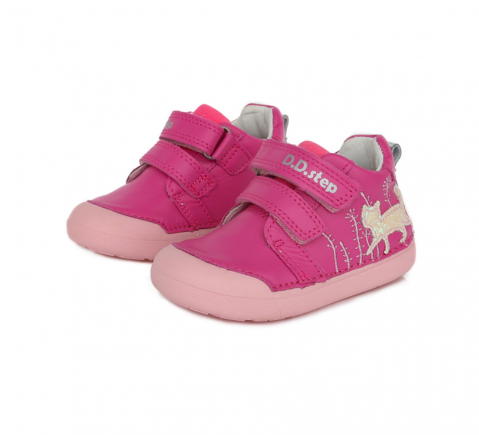 Pantofi barefoot fetite Primii Pasi, roz cu pisicuta, piele- D.D.Step [6]