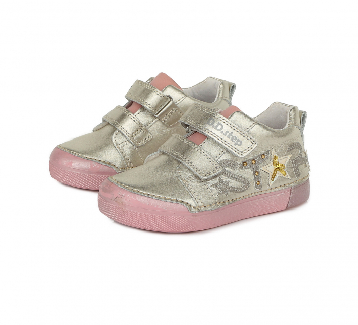 Pantofi fete, piele, prindere cu scai, auriu STAR - D.D.Step [6]