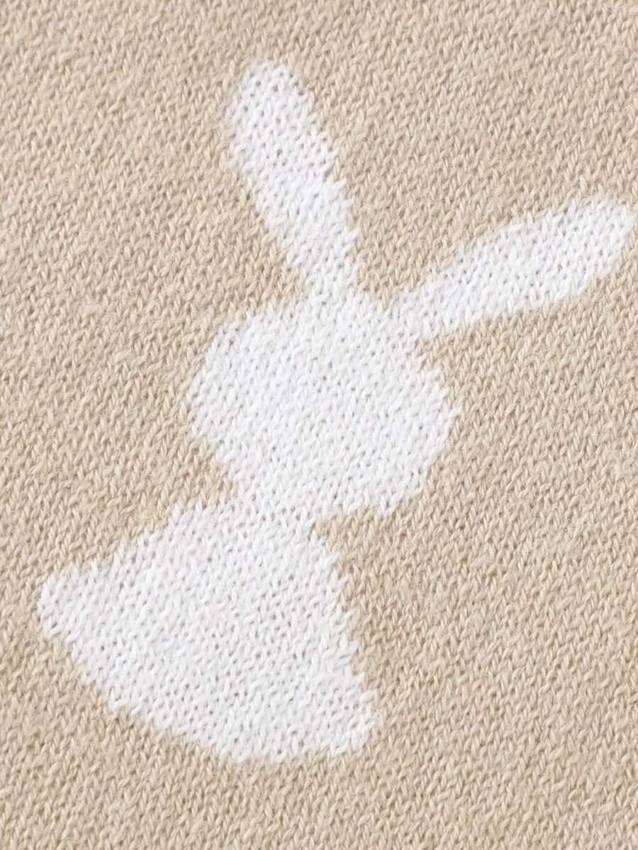Patura tricotata din bumbac Cute Rabbits I Pink [3]