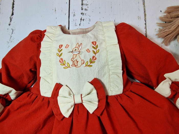 Rochie de bumbac, cu broderie Iepuras [5]