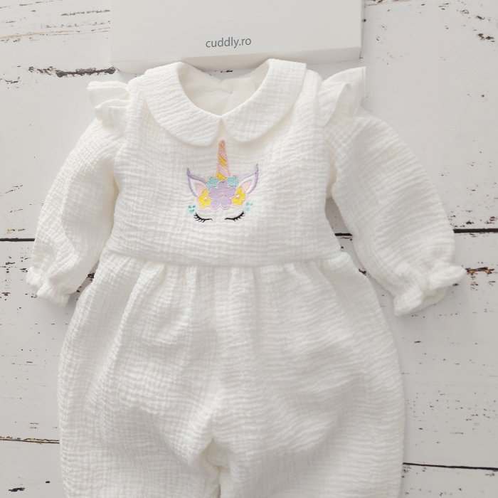 Set salopeta bebe si botosei personalizati, din muselina- Baby Blue Muslin [2]