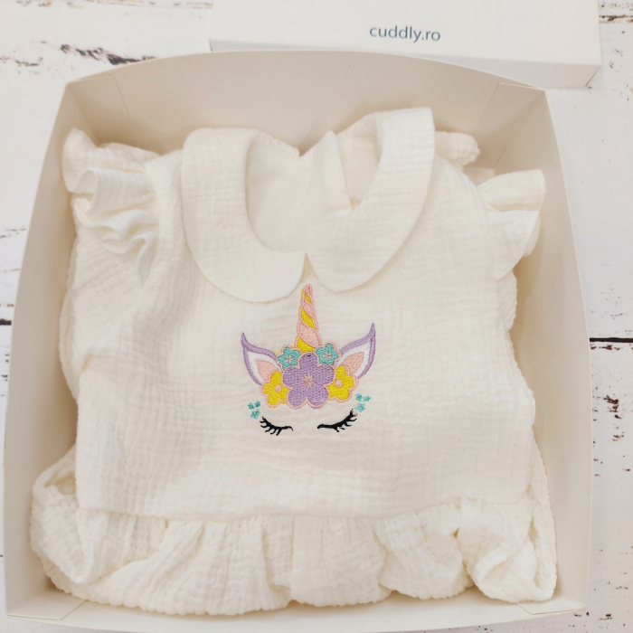 Set salopeta bebe si botosei personalizati, din muselina- Baby Blue Muslin [6]
