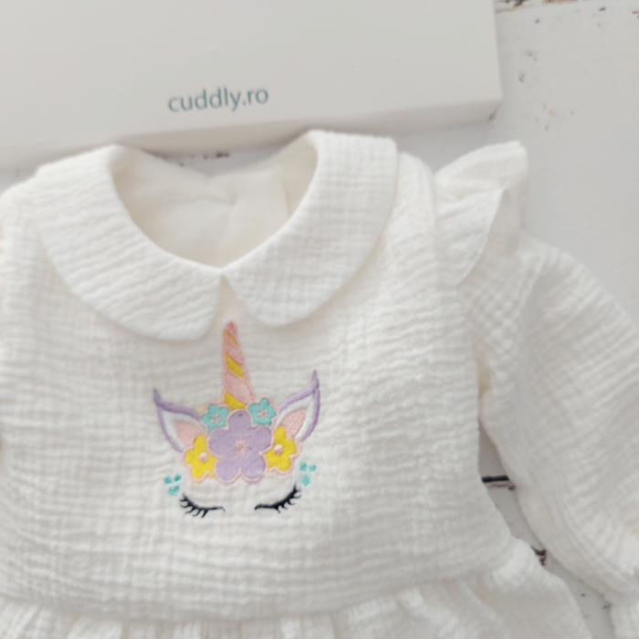 Set salopeta bebe si botosei personalizati, din muselina- Baby Blue Muslin [4]