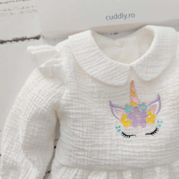 Set salopeta bebe si botosei personalizati, din muselina- Baby Blue Muslin [3]