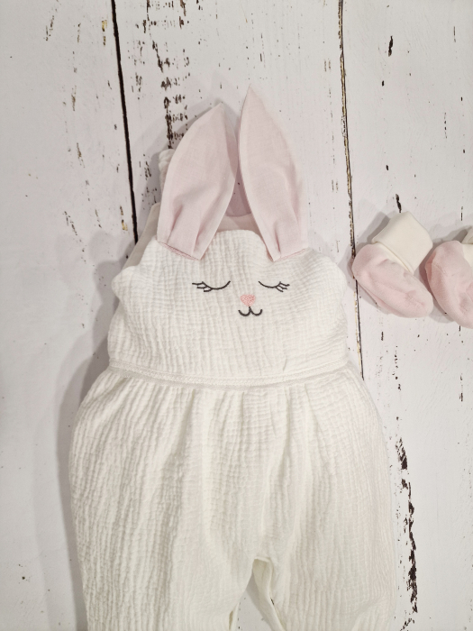 Salopeta bebe din muselina Sweet Bunny Pink [3]