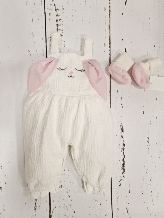 Salopeta bebe din muselina Sweet Bunny Pink [6]