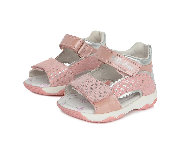 Sandale piele fete, roz cu floricele, flexibile- D.D.Step [1]