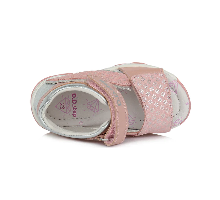 Sandale piele fete, roz cu floricele, flexibile- D.D.Step [4]