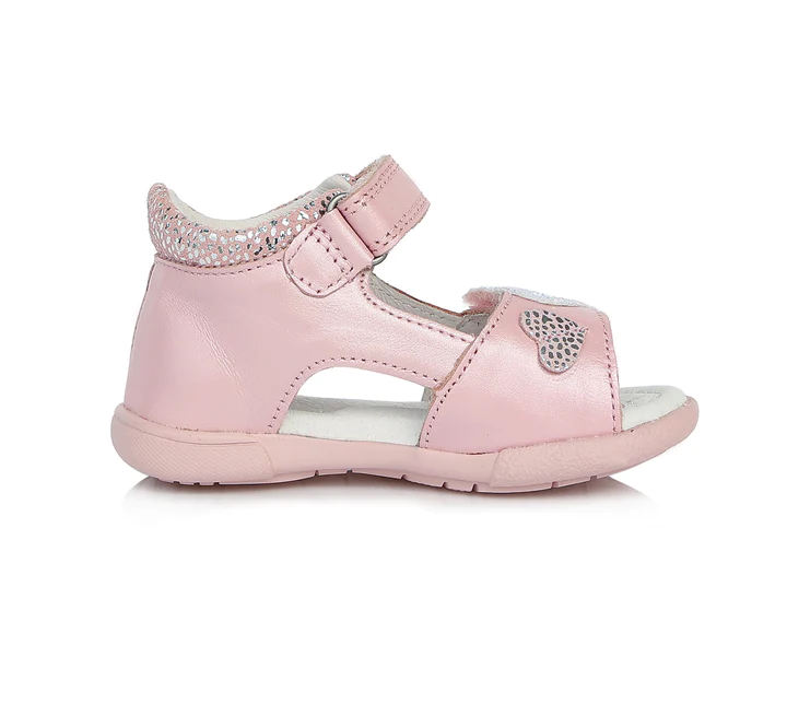 Sandale piele fete, roz cu inimioare, flexibile- D.D.Step [4]