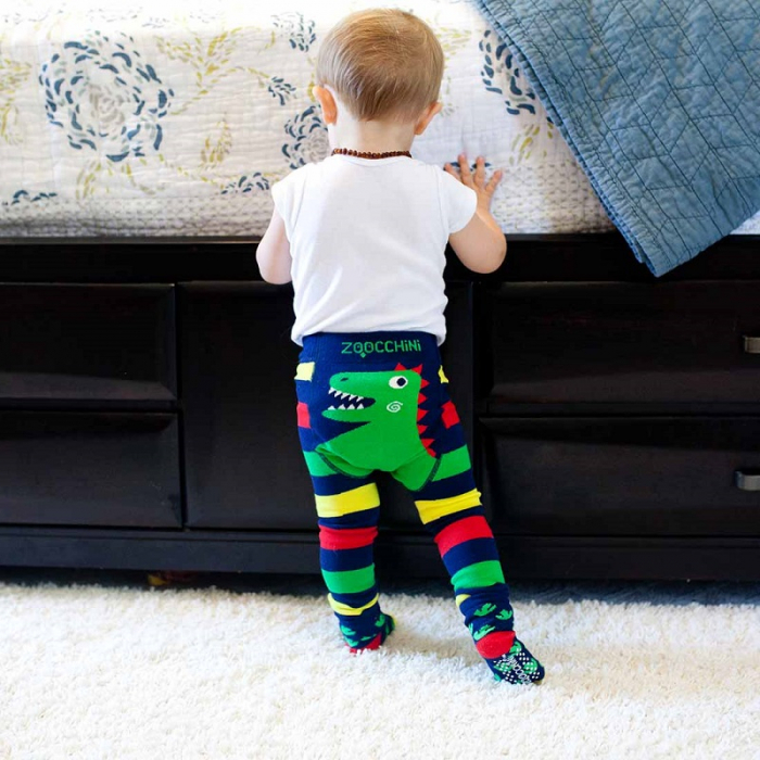 Set pantaloni si soseste antiderapante, Zoocchini, 12-18 Luni, Dino [2]
