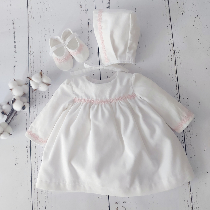 Set rochita, botosei si boneta din catifea - Pink Velvet [6]