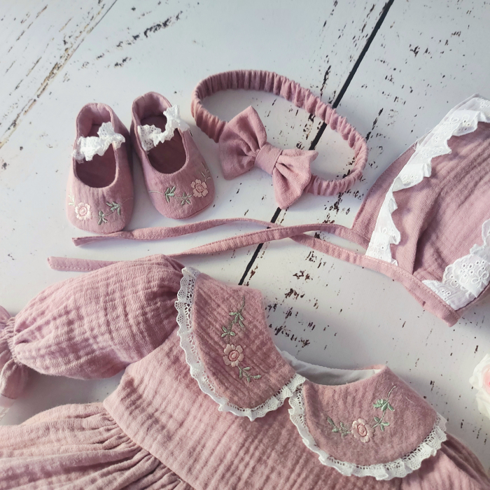 Set rochita din muselina - Vintage Flowers - Roz pudra [2]