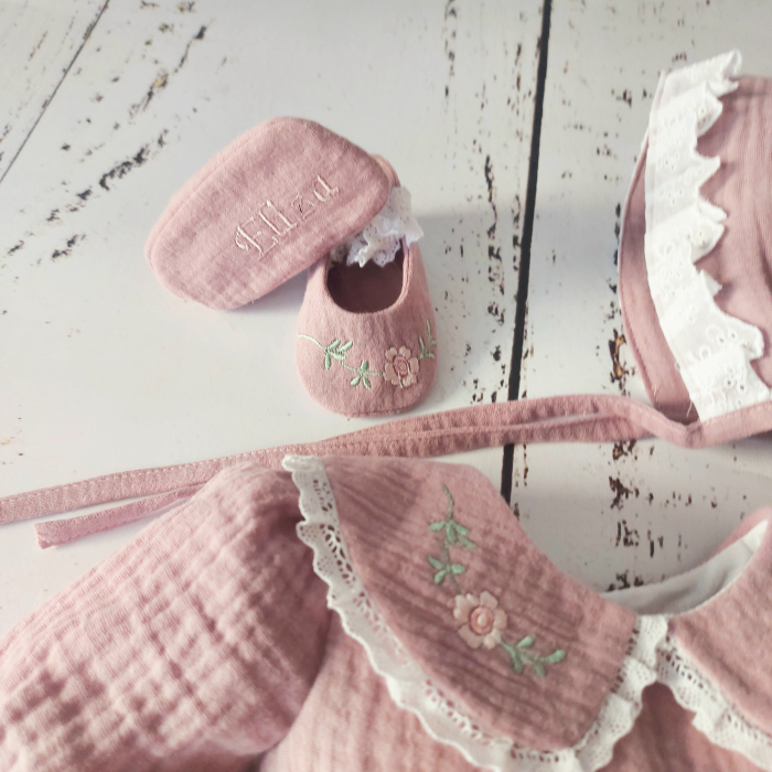 Set rochita din muselina - Vintage Flowers - Roz pudra [5]