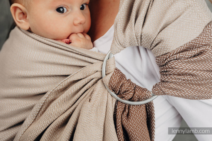 Sling cu inele LennyLamb LITTLE HERRINGBONE BABY CAFFE LATTE [2]