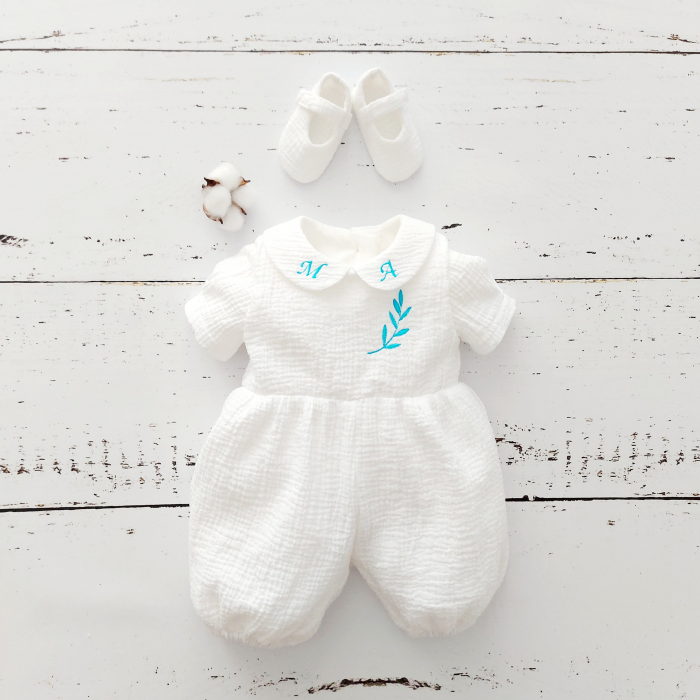 Trusou botez complet Baby Blue Muslin- 11 piese [3]