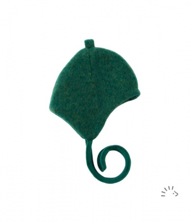 Haine naturale - Caciula copii lana merino fleece- Dark Green Melange