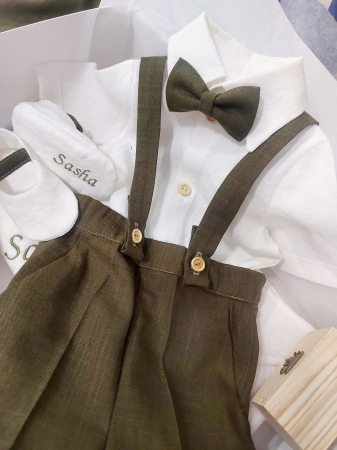 Baieti - Costumas din in pentru baietei Sasha - verde olive