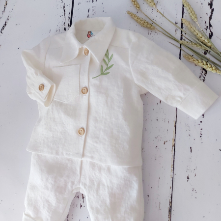 Hainute botez - Costumas pentru baietei din in pur - Greenery
