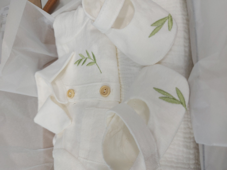 Costumas pentru baietei din in pur - Greenery [3]