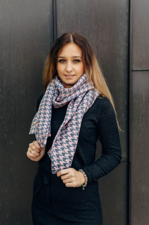 Fulare si esarfe - Esarfa Pepitka Grey & Pink I angora, lana alpaca, matase, bumbac