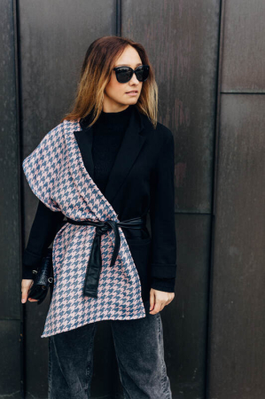 Esarfa Pepitka Grey & Pink I angora, lana alpaca, matase, bumbac [7]