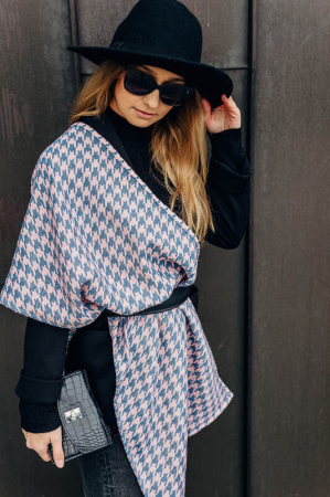 Esarfa Pepitka Grey & Pink I angora, lana alpaca, matase, bumbac [2]