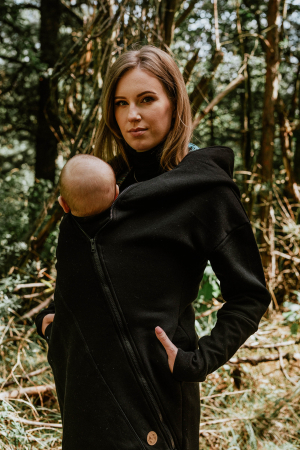 Protectii si haine babywearing - Hanorac hoodie Babywearing Black with Wild Soul Daedalus -marime XL