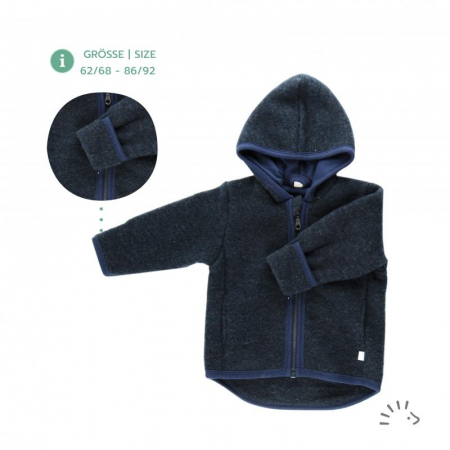 Haine naturale - Jacheta copii din lana merino fleece- Milo Dark Blue
