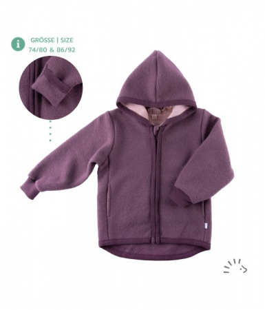 Haine naturale - Jacheta copii lana merino fiarta/ tumbled wool - Milo Mauve