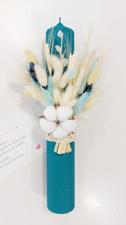 Lumanare botez -  Delicate Turquoise - ceara naturala