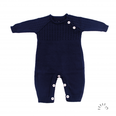 Baieti - Overall Morgan din bumbac organic tricotat- Ecru