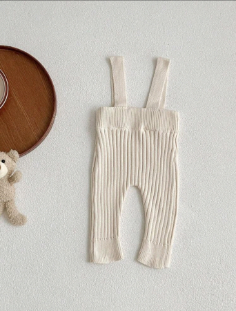 Pantaloni tricotati bebe cu bretele - Alb [1]