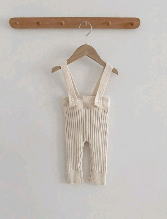 Pantaloni tricotati bebe cu bretele - Alb [2]