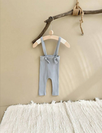 Baieti - Pantaloni tricotati bebe cu bretele - Blue