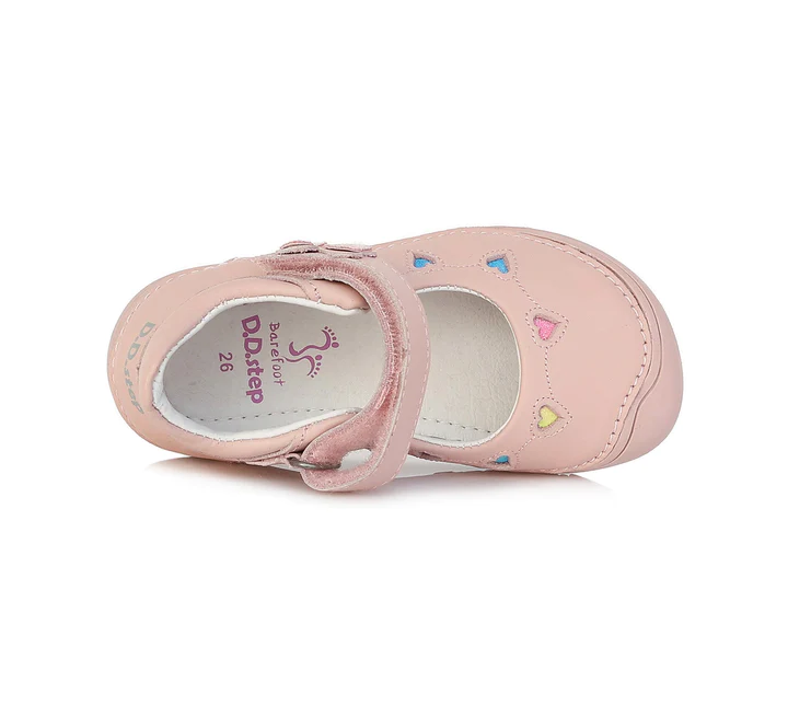 Pantofi balerini piele fete, ROZ cu inimioare- D.D.Step [3]