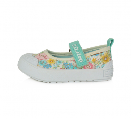 Pantofi de panza fete, verde cu floricele - D.D.Step [3]