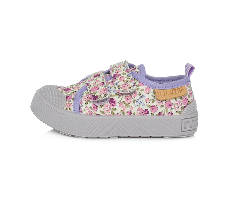 Incaltaminte copii - Pantofi de panza fete, mov cu floricele - D.D.Step