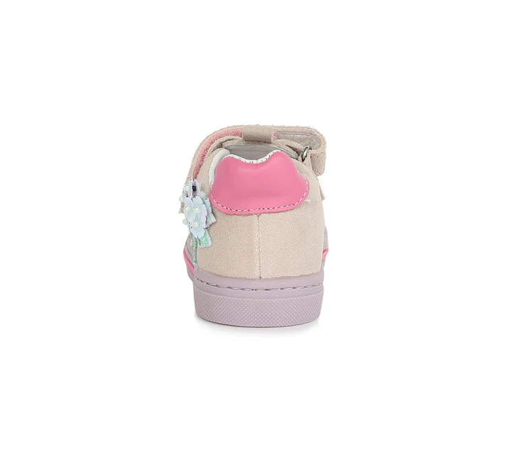 Pantofi decupati piele fete Ponte20, roz cu floricele aplicate- D.D.Step [1]