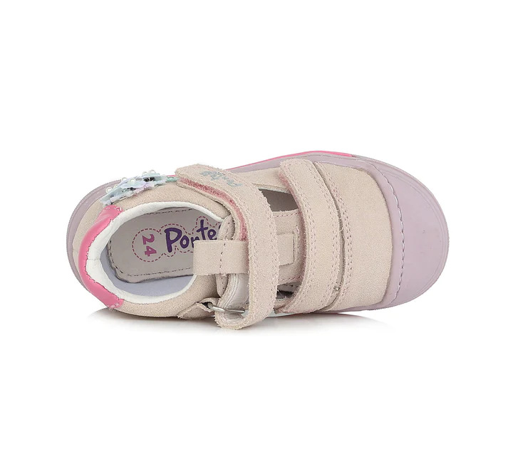 Pantofi decupati piele fete Ponte20, roz cu floricele aplicate- D.D.Step [3]