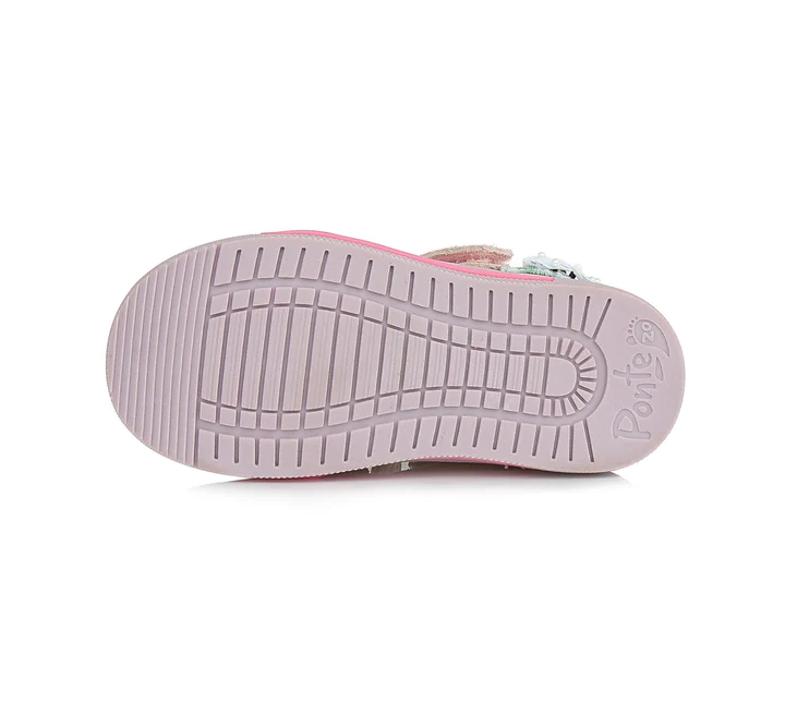 Pantofi decupati piele fete Ponte20, roz cu floricele aplicate- D.D.Step [4]