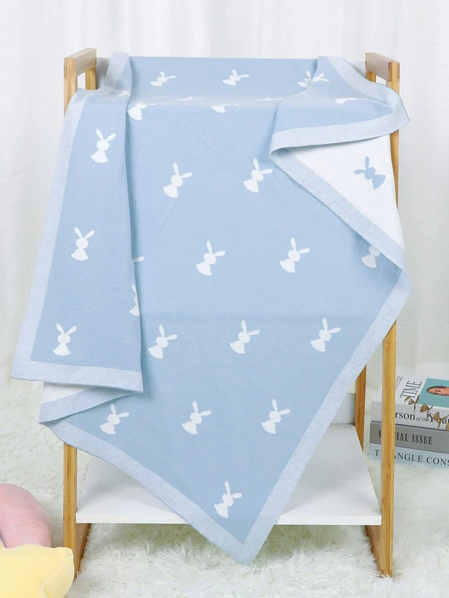 Patura tricotata din bumbac Cute Rabbits I Blue I 100x80 cm [1]